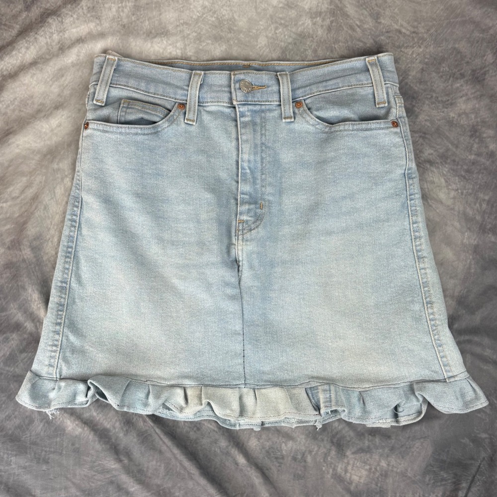Signature Levi Strauss Heritage High-Rise Ruffle Denim Skirt Light Wash 8